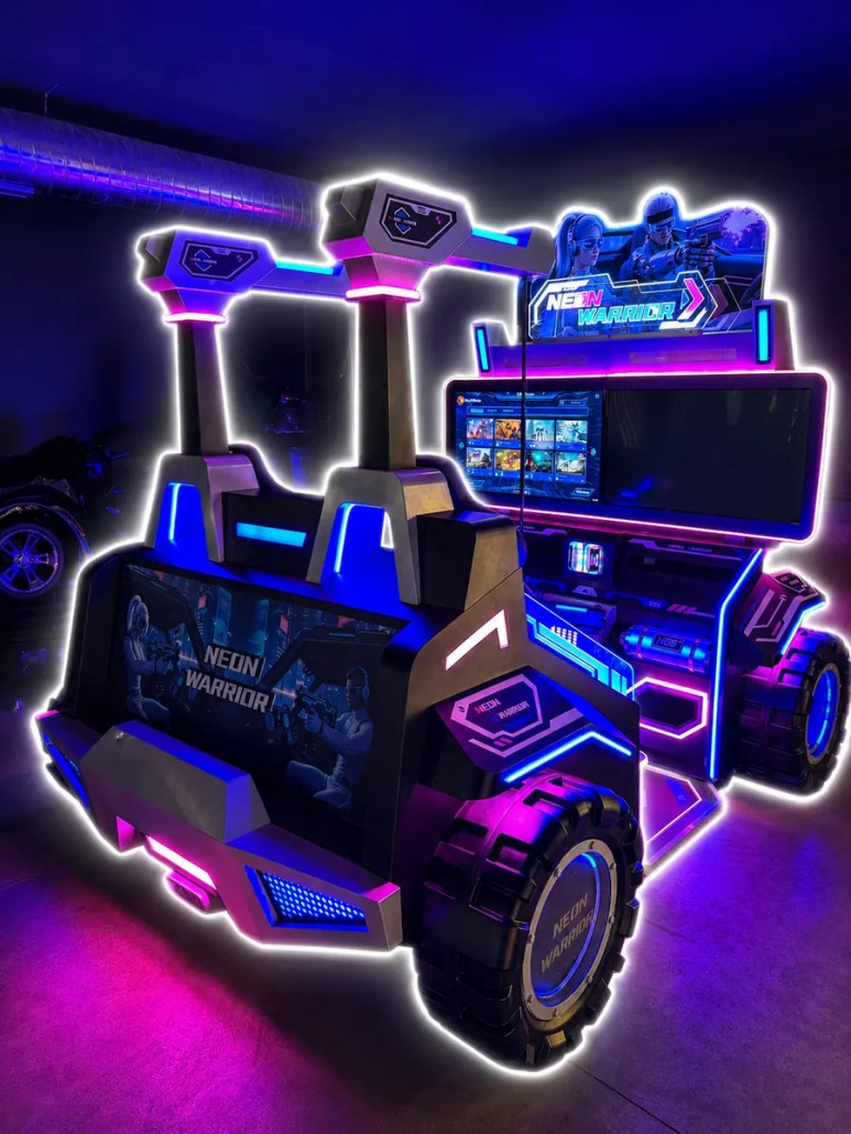 The Neon Warrior virtual reality machine glowing pink and blue