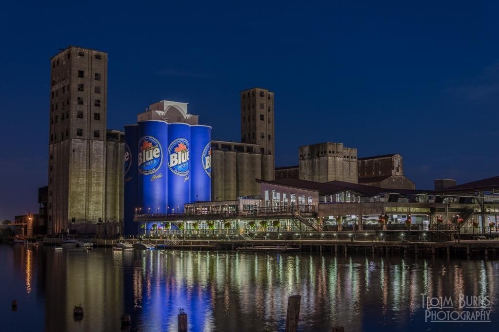 Buffalo RiverWorks exterior at night