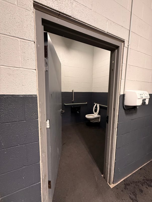 Locker room restroom.